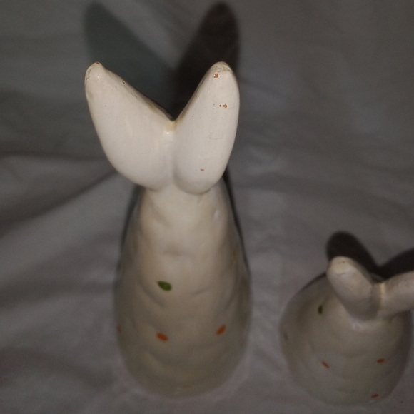 Vintage Easter Clay Bunny Rabbits Polka Dot Primitive Set of 2 Holiday Decor Art - Picture 9 of 11